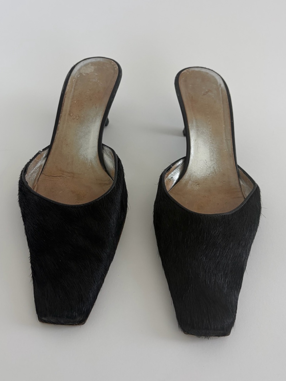 Vintage Giuseppe Zanotti Poney Hair Sqare Toe Black Mules - Picture 2 of 10